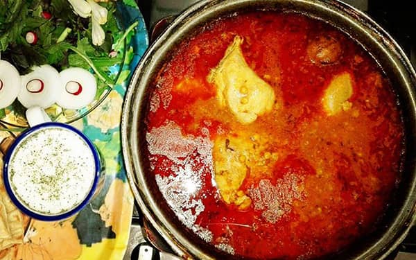 آبگوشت مرغ با لپه