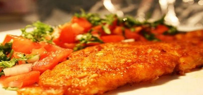 ماهی کبابی با سبزیجات 